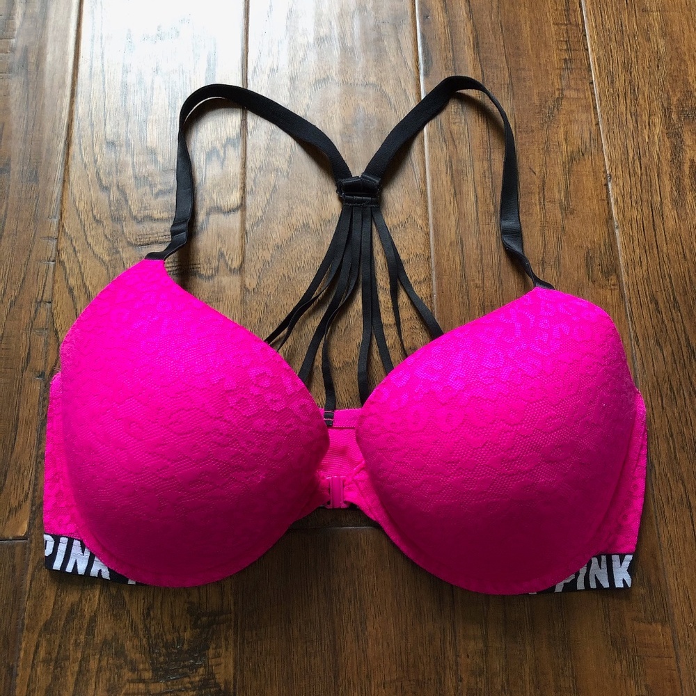 VS Pink Strappy Hot Pink Push-up Bra - 36DD